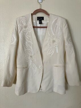 VTG Suzelle Wool Blend Cream Bridal Blazer Jacket, 8